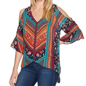 Democracy Cold Shoulder Top with Tassel  size 1x